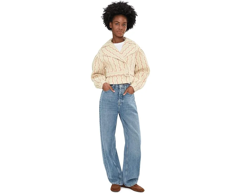 Короткое двубортное пальто с поясом из хлопкового брокара Avec Les Filles