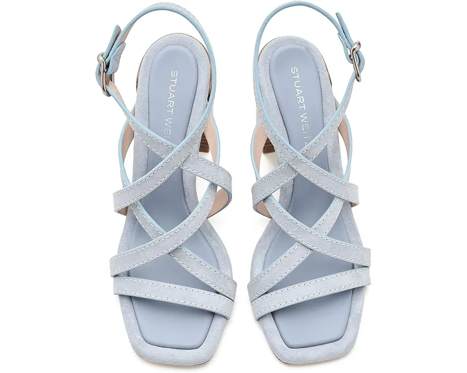 Туфли Park Block 85 на устойчивом каблуке Stuart Weitzman ярко-синие и натуральные