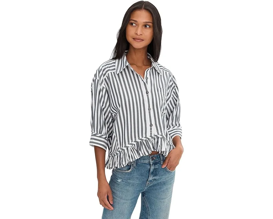 Рубашка Free People We The Free Bailey в полоску с рюшами на подоле