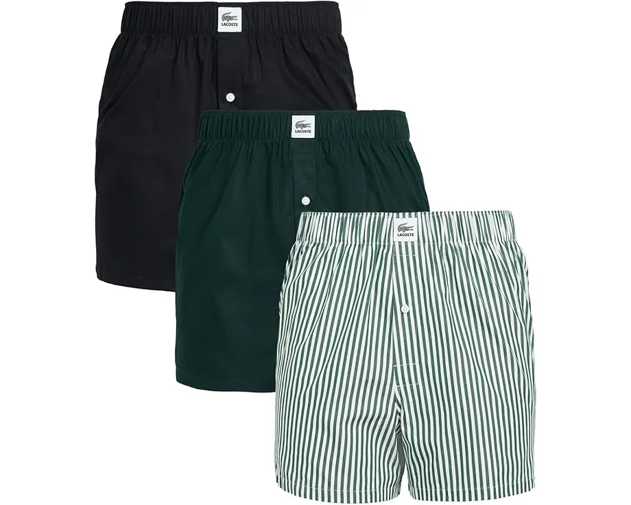 3 пары трусов-боксеров Lacoste из полосатого хлопкового поплина