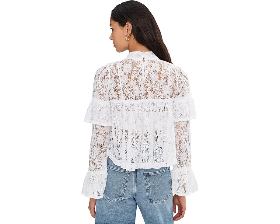 Free People Кружевной топ Lilabeth с воротником стойка и расклешенными рукавами