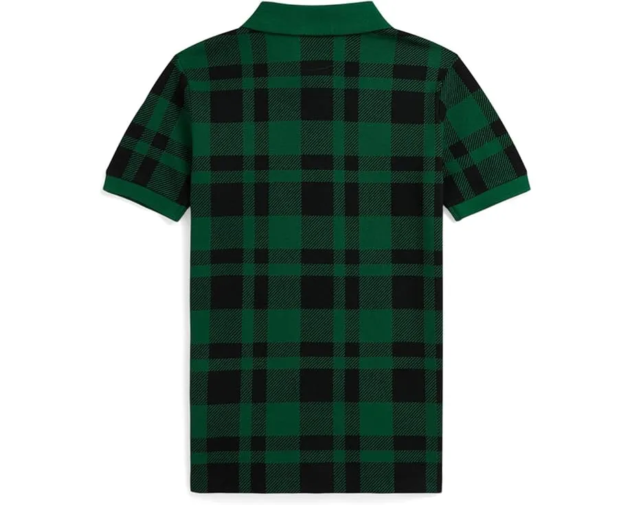 Детская поло из хлопкового сетчатого полотна Polo Ralph Lauren Kids в клетку с вышитой лошадкой