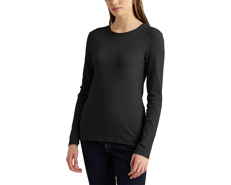 Хлопковый топ Lauren Ralph Lauren с длинным рукавом и круглым вырезом