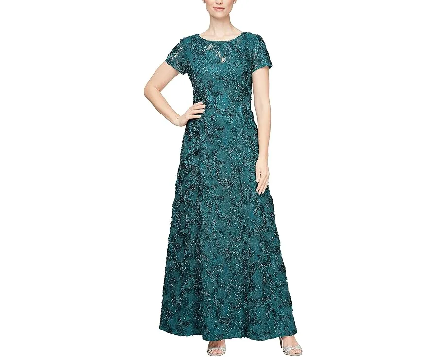 Длинное платье Alex Evenings силуэта А-силуэт с розетками и пайетками