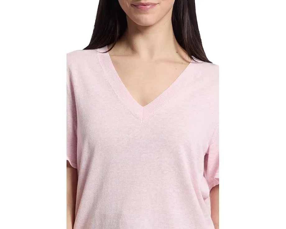 Свитер Lilla P с коротким рукавом и V-образным вырезом для расслабленного образа
