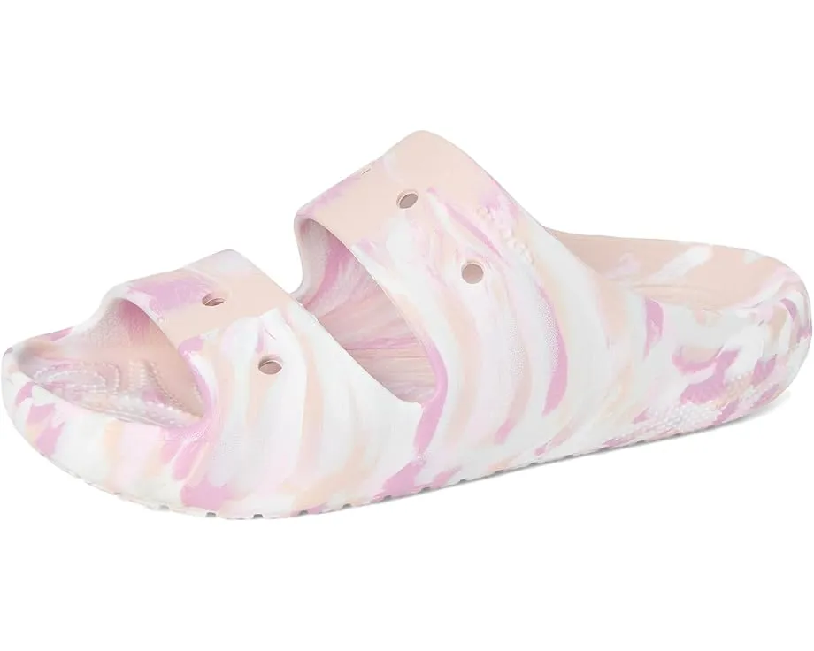 Классические сланцы Crocs с мраморным рисунком и двойными ремешками