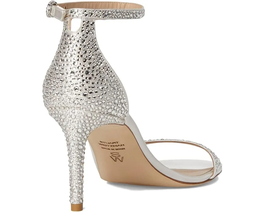 Босоножки Stuart Weitzman Nudist Shine 75 на тонком каблуке с шелковым верхом