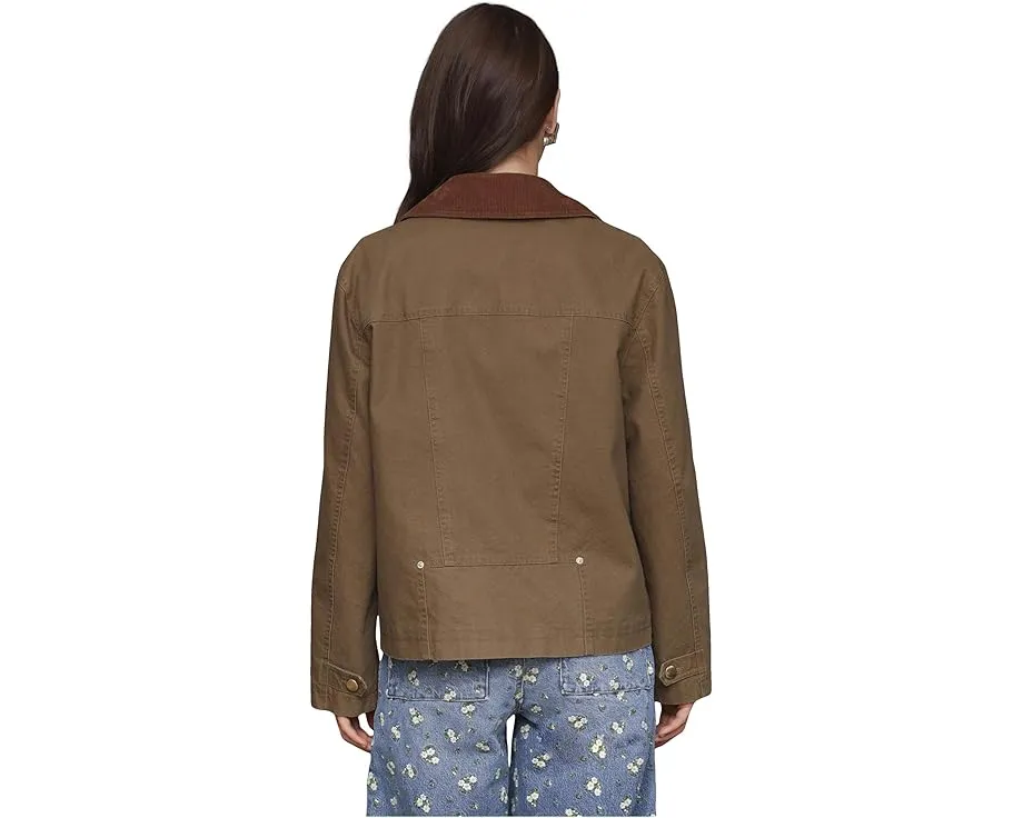 Двубортное пальто в морском стиле из хлопка с вельветовыми деталями