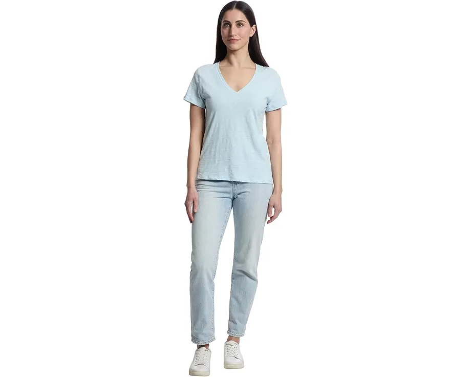 Топ Lilla P Short Sleeve Back Seam с V-образным вырезом и коротким рукавом