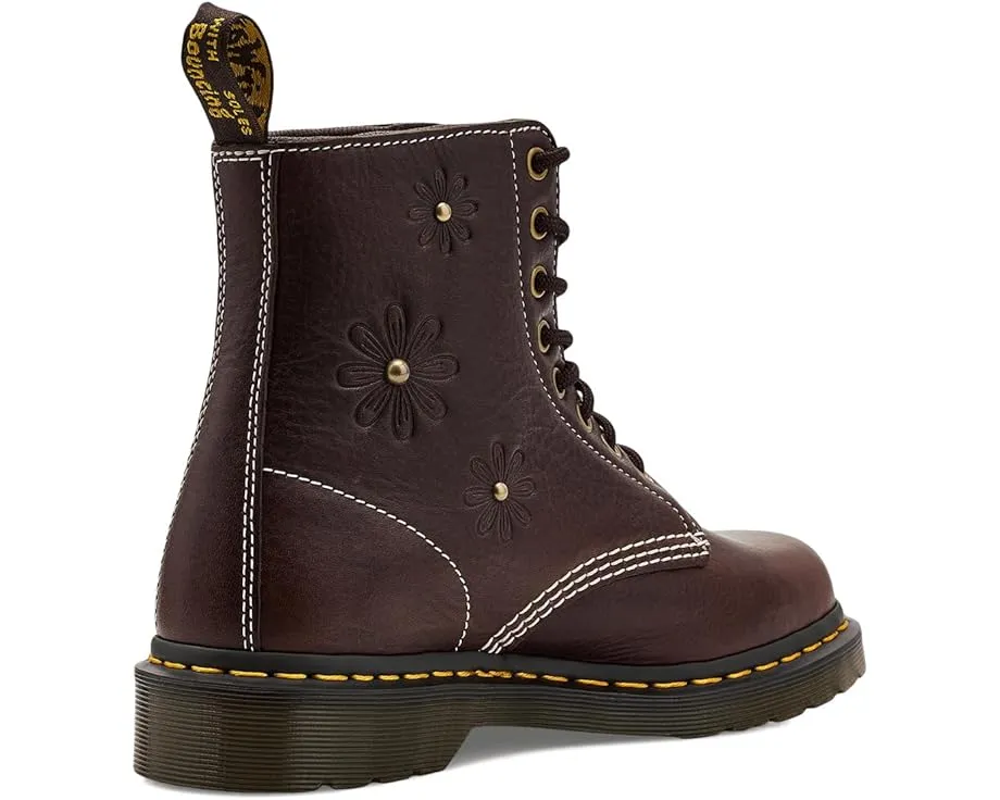 Ботинки Dr. Martens 1460 Pascal Flower с цветочным принтом и желтой строчкой