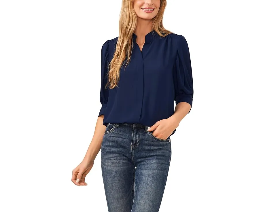 Блузка CeCe с открытым воротником и рукавом три четверти