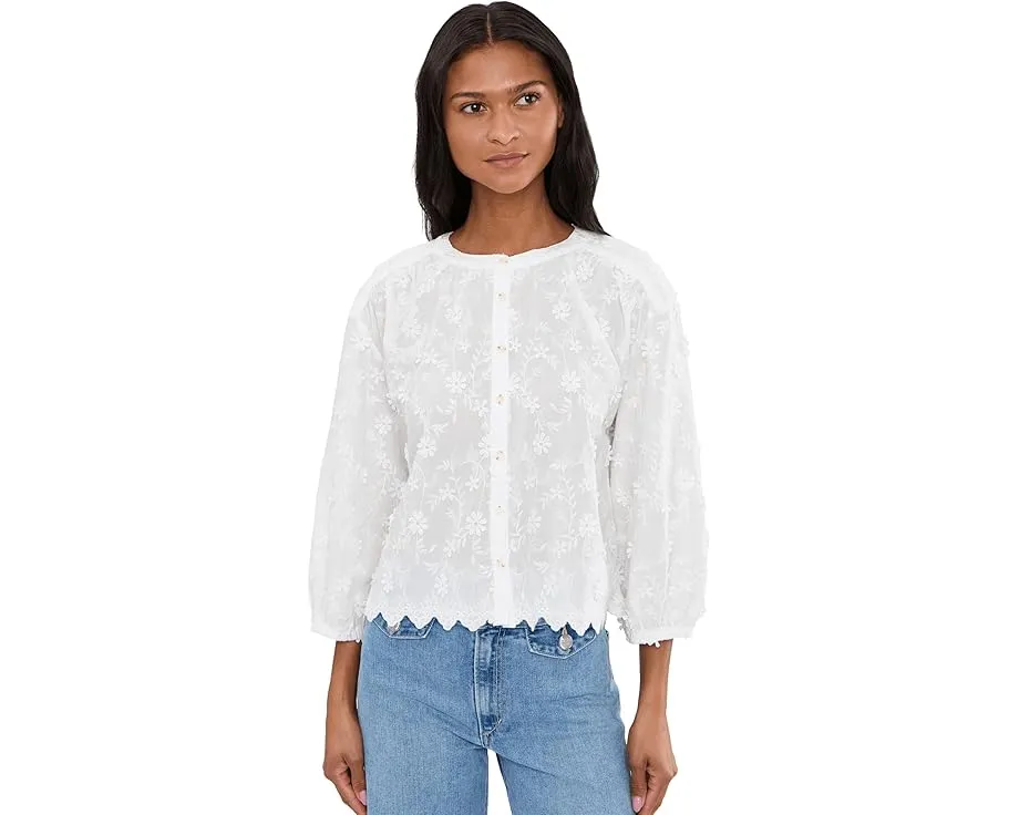 3/4 Sleeve Crew Neck Lace Top