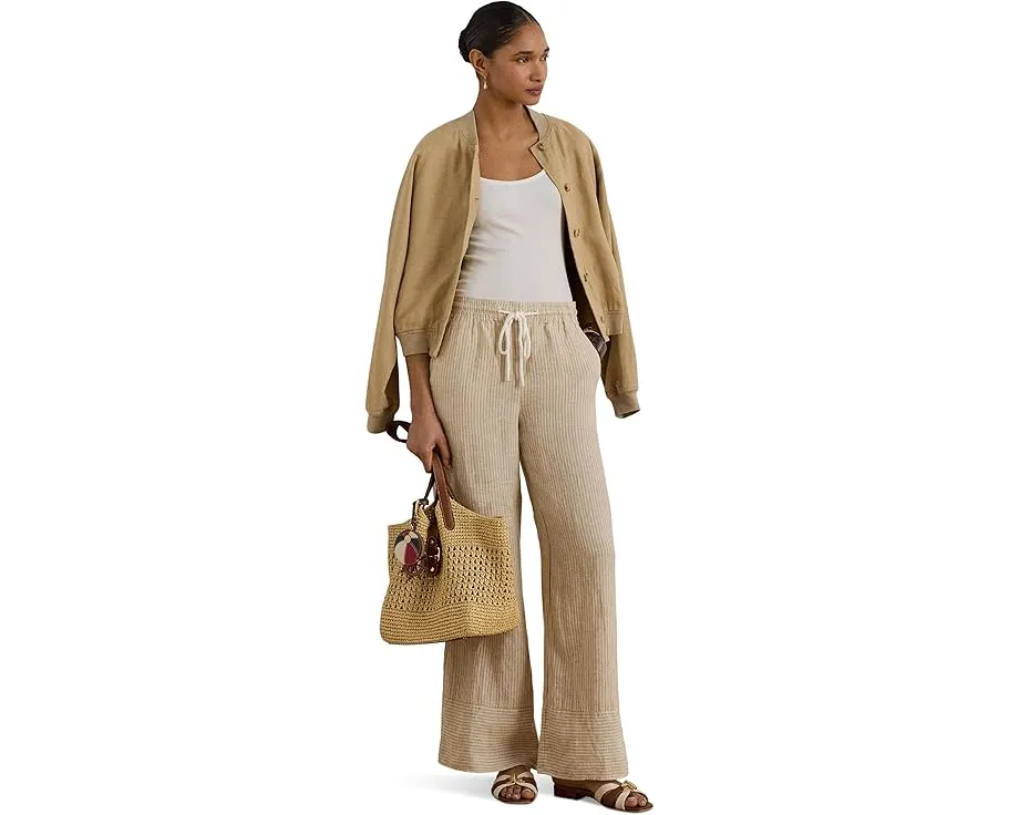 Striped Linen Wide-Leg Pants