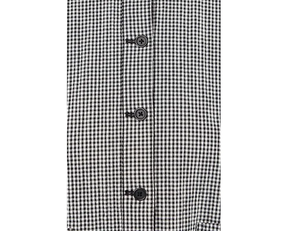 Organic Cotton Pucker Check Mandarin Collar Jacket