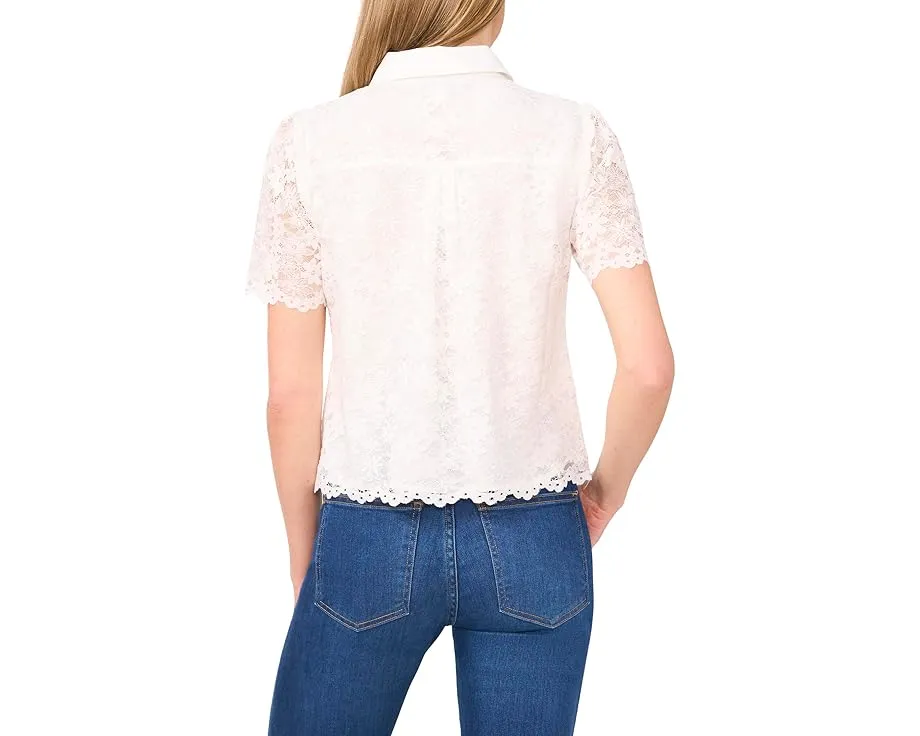 Блузка CeCe с короткими рукавами и кружевной отделкой