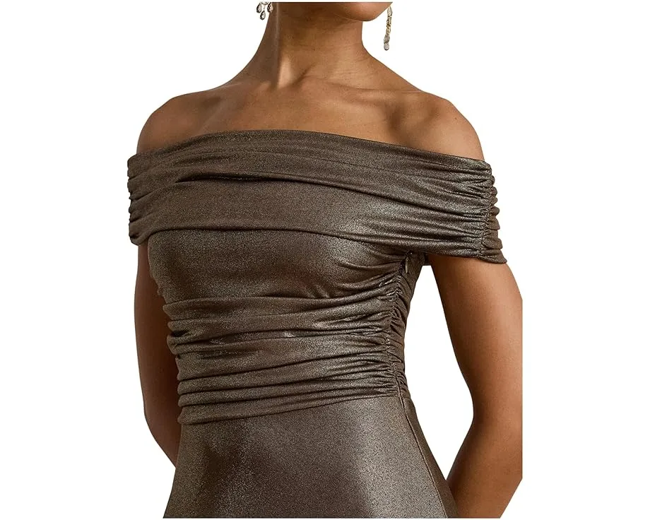 Коктейльное платье с открытыми плечами из металлизированного джерси Lauren Ralph Lauren