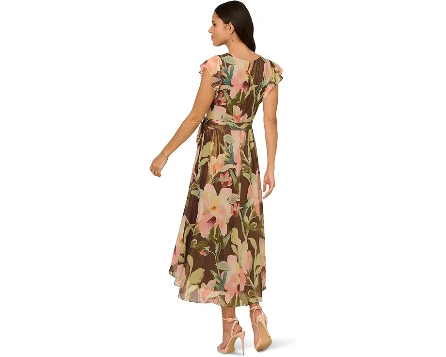 Adrianna Papell платье миди с цветочным принтом на шифоне и асимметричным подолом