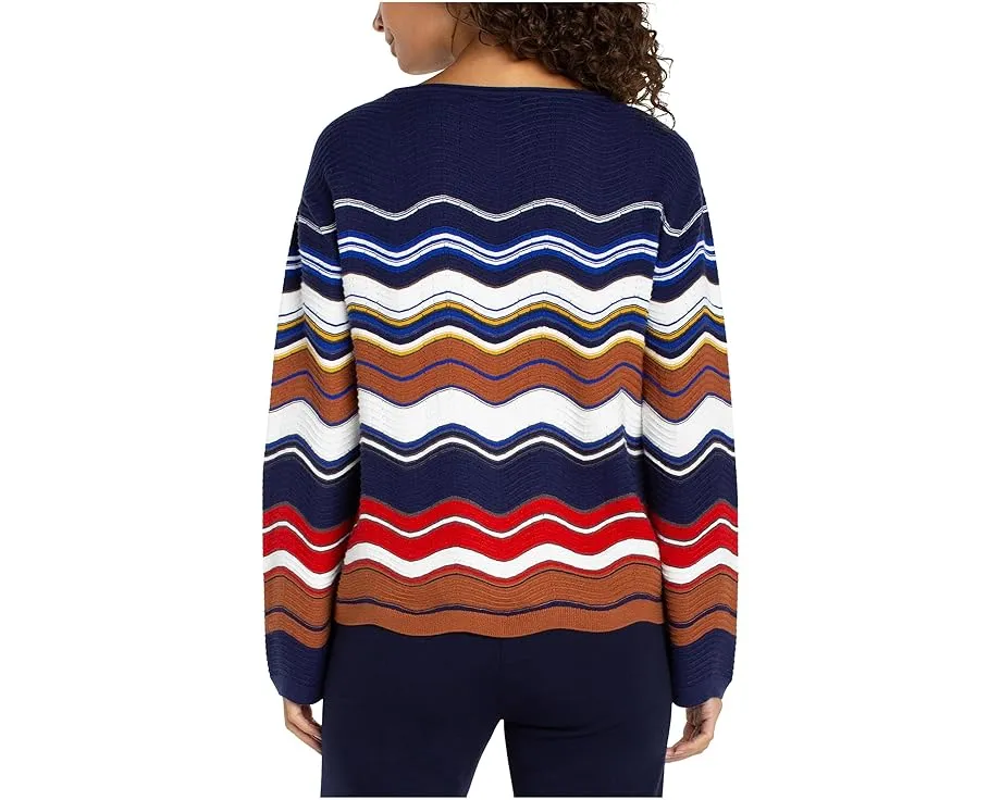Свитер Liverpool Los Angeles с лодочкой и ажурным подолом в разноцветную полоску