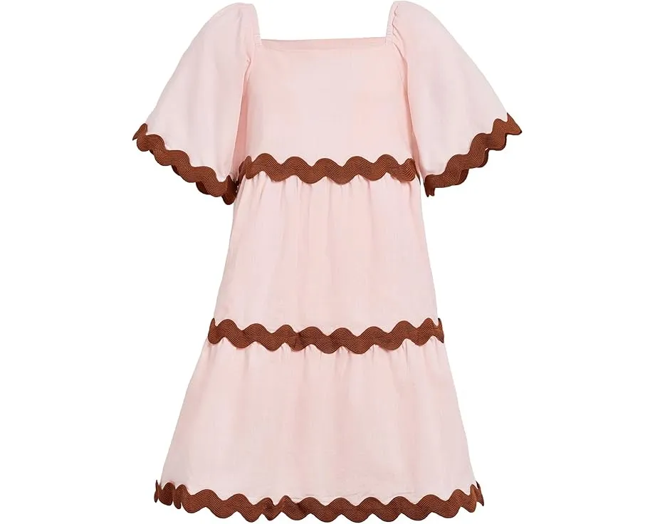 Платье Ric Rac Trimmed с квадратным вырезом и короткими рукавами