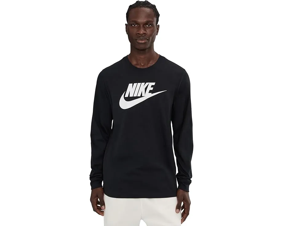 Футболка Sportswear с длинным рукавом и логотипом Icon Futura Nike черная с белым принтом