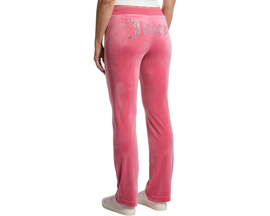 Брюки Juicy Couture из велюра с поясом на резинке и стразами