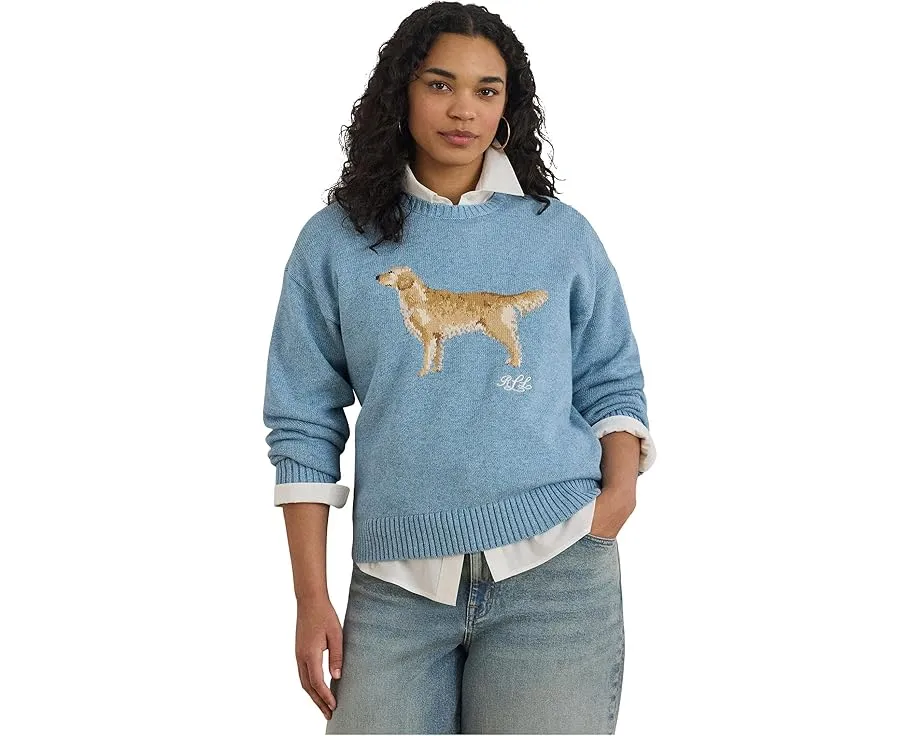 Свитер с вязкой золотистый ретривер Lauren Ralph Lauren плюс сайз из хлопка