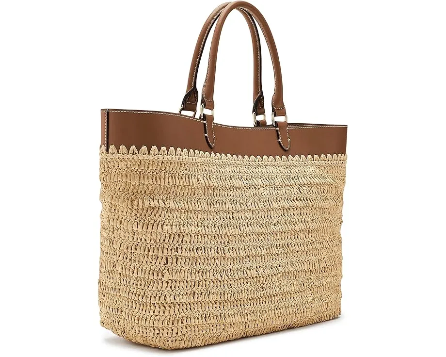 Leather-trim Straw Large Kyla Tote Bag