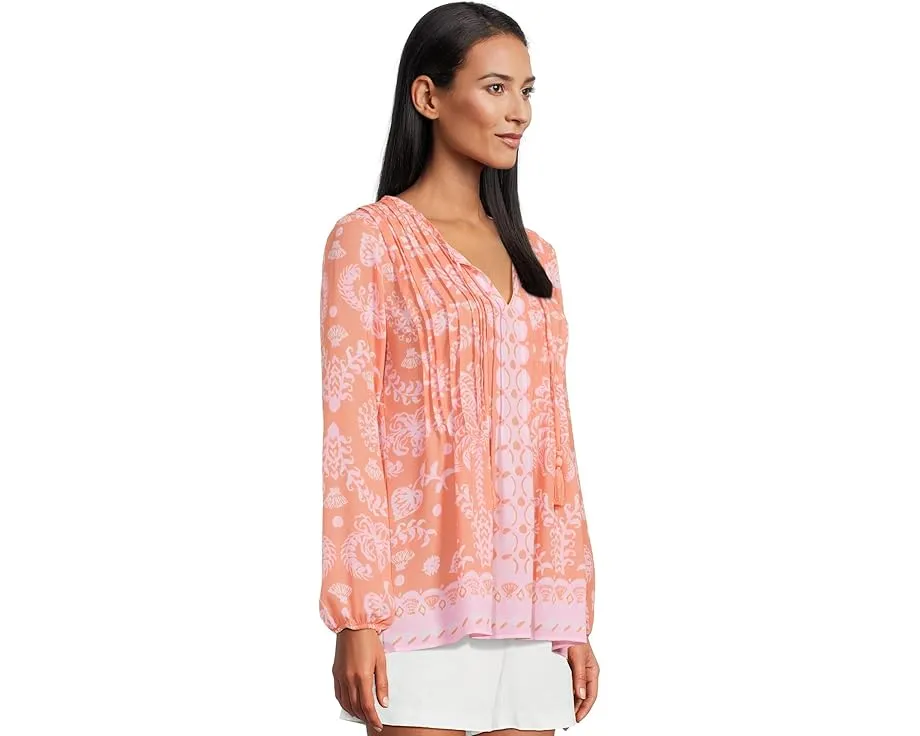 Туника Lilly Pulitzer Marilina с длинным рукавом и V-образным вырезом на завязках