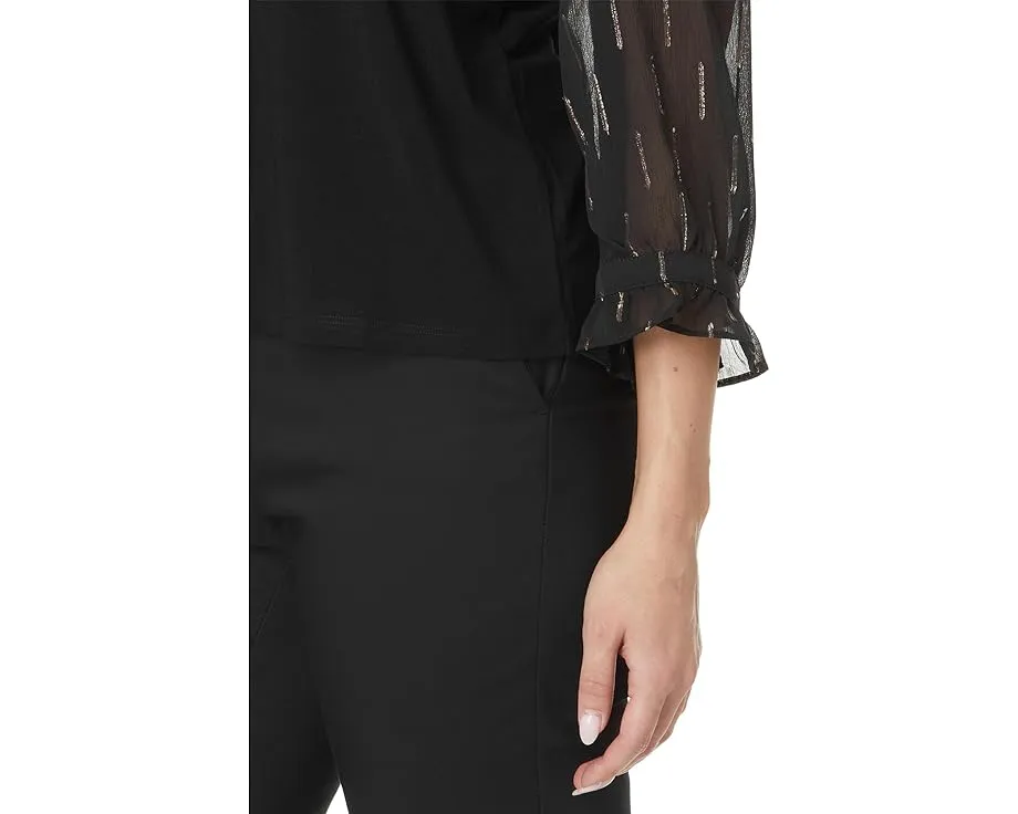 Топ CeCe с 3/4 рукавом из смешанных материалов и V-образным вырезом