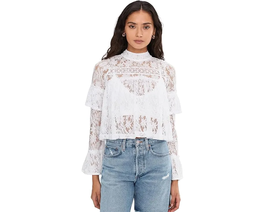 Free People Кружевной топ Lilabeth с воротником стойка и расклешенными рукавами