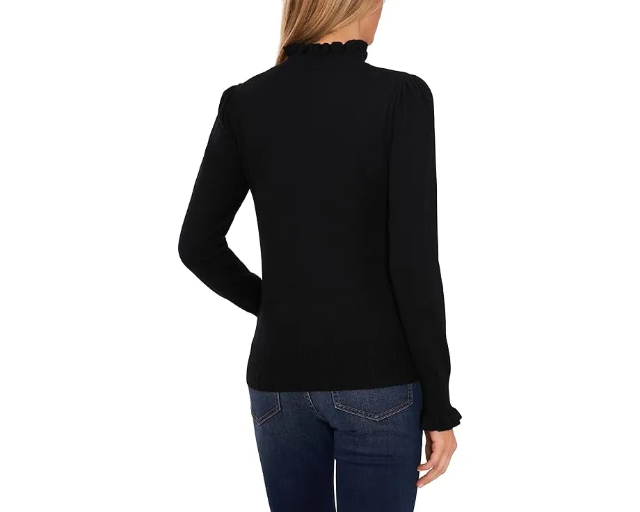 Свитер CeCe с воротником стойкой и манжетами с рюшами