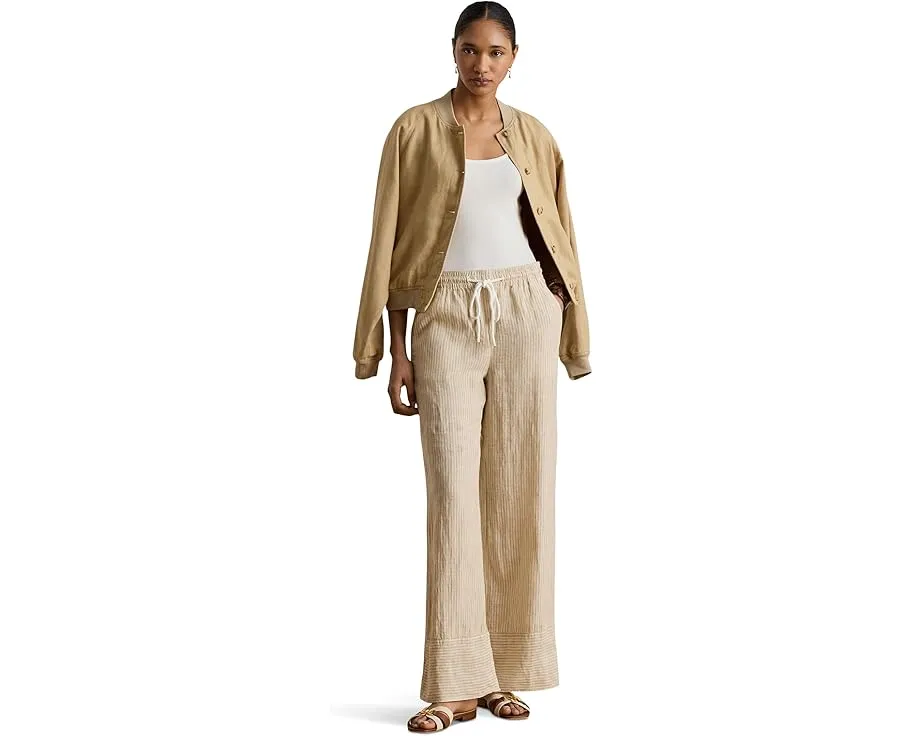 Striped Linen Wide-Leg Pants
