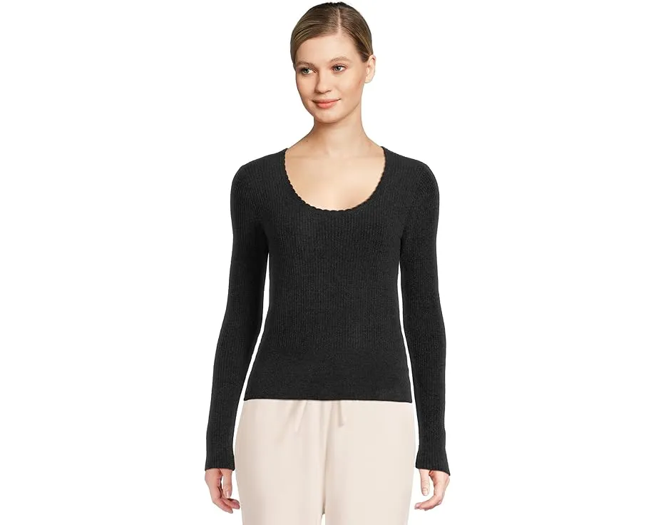 Топ Barefoot Dreams Cozychic Ultra Lite с рифленым краем и круглым вырезом