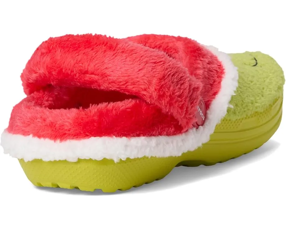 Теплые детские сабо Crocs Kids с подкладкой в стиле Гринча