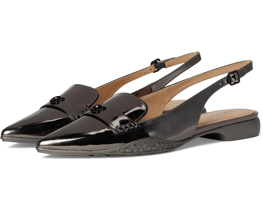 Балетки Carrie с острым носком из металлизированной кожи COACH на регулируемой пряжке