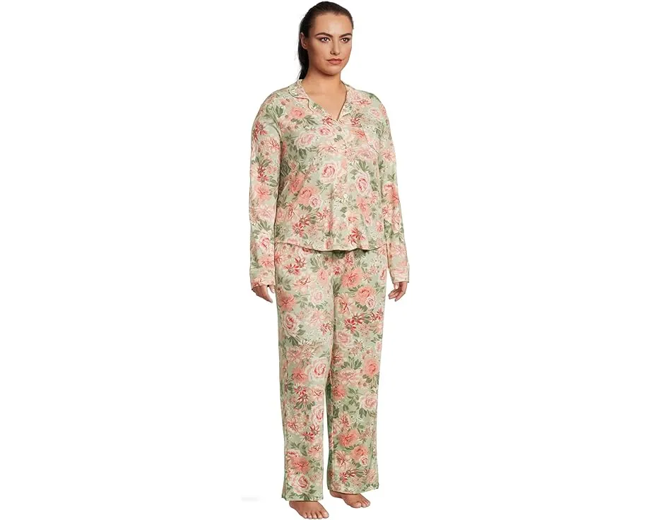 Пижамный комплект Karen Neuburger большого размера с отделкой пико и цветочным принтом