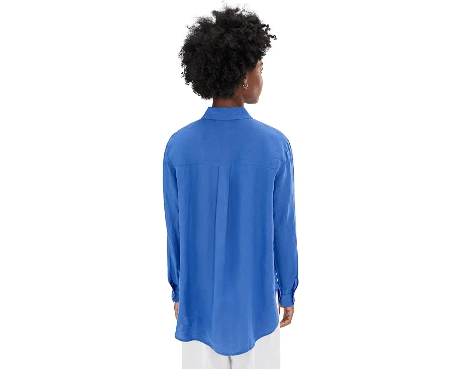 Длинная рубашка Eileen Fisher из органического льна с классическим воротником