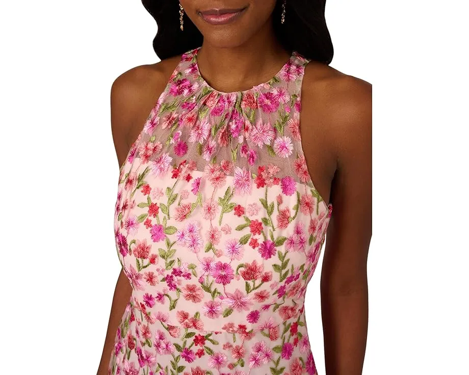 Платье Adrianna Papell миди с бретелью-хомут и цветочной вышивкой