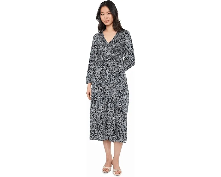 Платье миди Smocked с V-образным вырезом и длинным рукавом Madewell