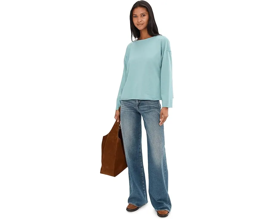 Блуза свободного кроя с лодочкой из окрашенного в готовом виде махрового полотна Eileen Fisher