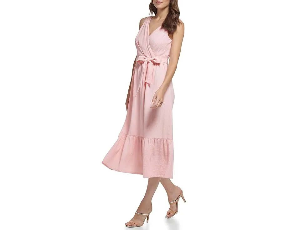 Миди-платье DKNY с V-образным вырезом и рюшами по подолу