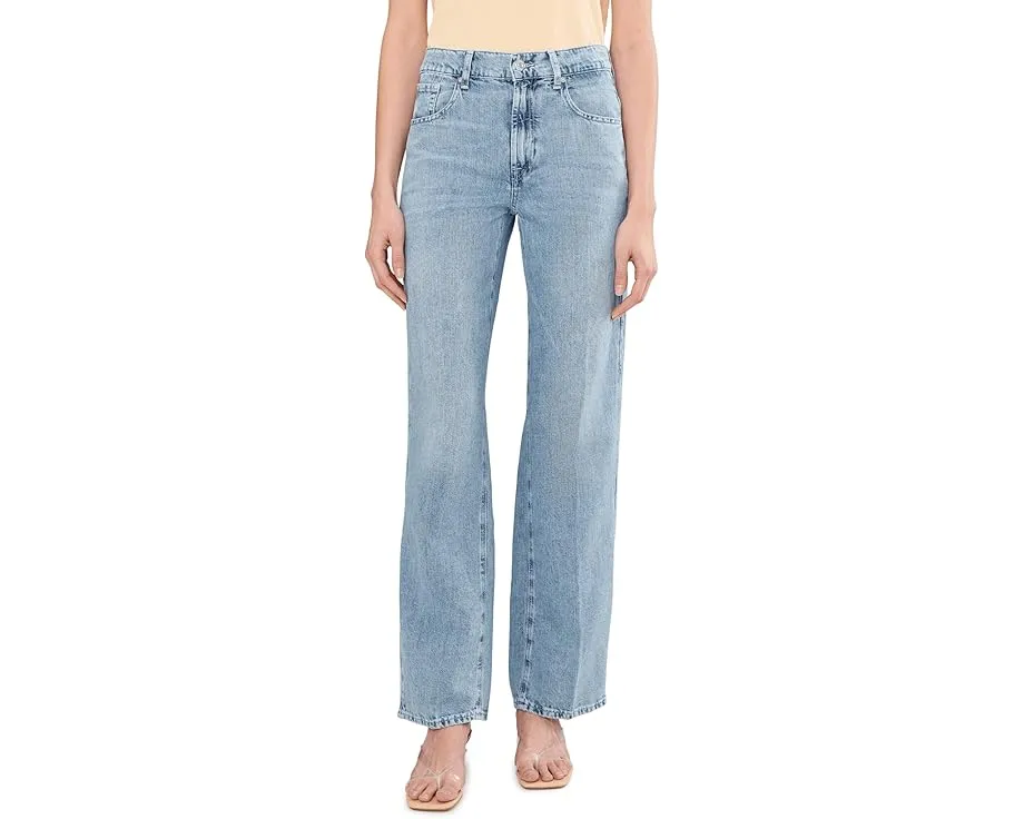 Джинсы 7 For All Mankind Stovepipe Straight с высокой посадкой из смеси хлопка и льна