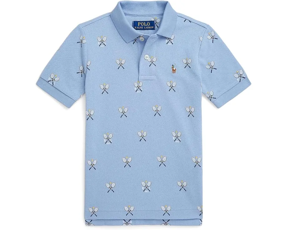 Поло из хлопковой сетки с теннисным принтом Polo Ralph Lauren Kids