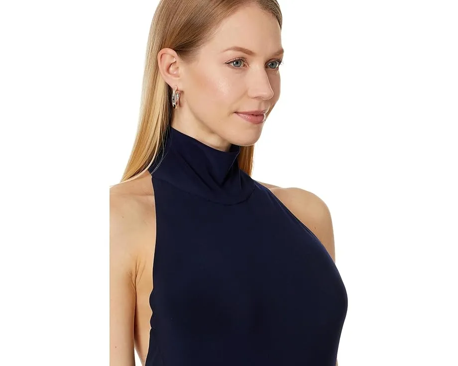 Вечернее платье Norma Kamali Halter Turtle Side Slit Gown с высоким воротником и разрезом