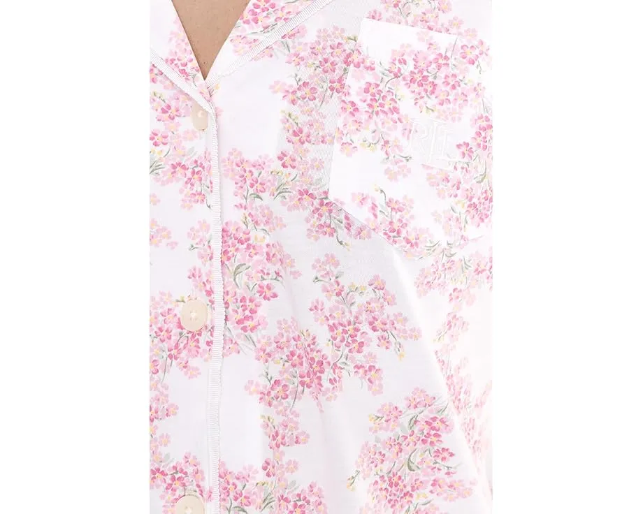Пижамный комплект Lauren Ralph Lauren с длинным рукавом и брюками 7/8 из хлопкового полотна
