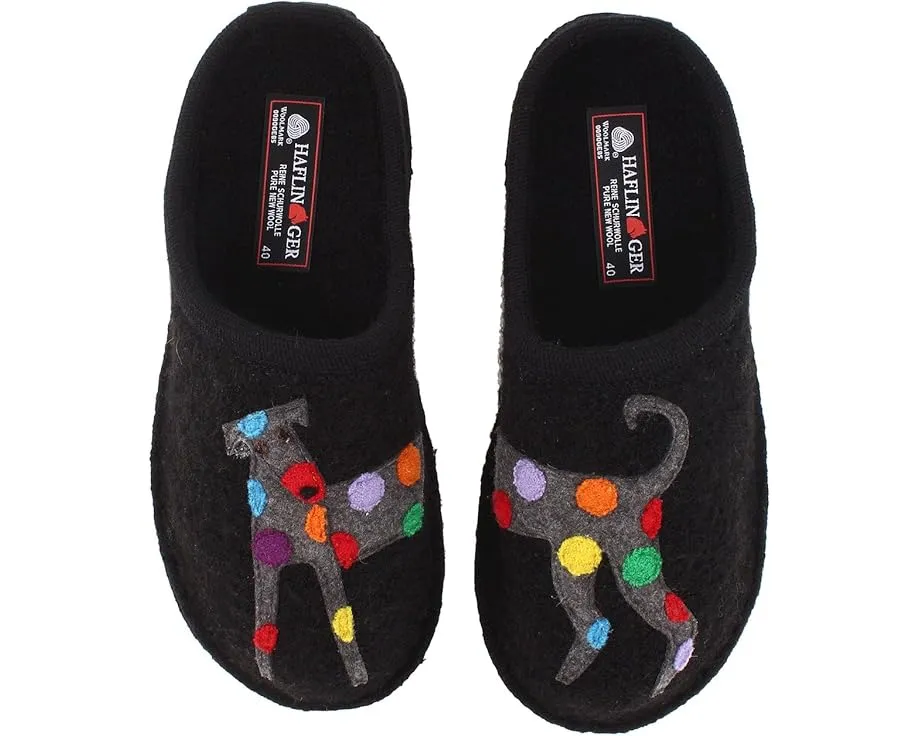 Тапочки Haflinger Jack из вареной шерсти с аппликацией собаки
