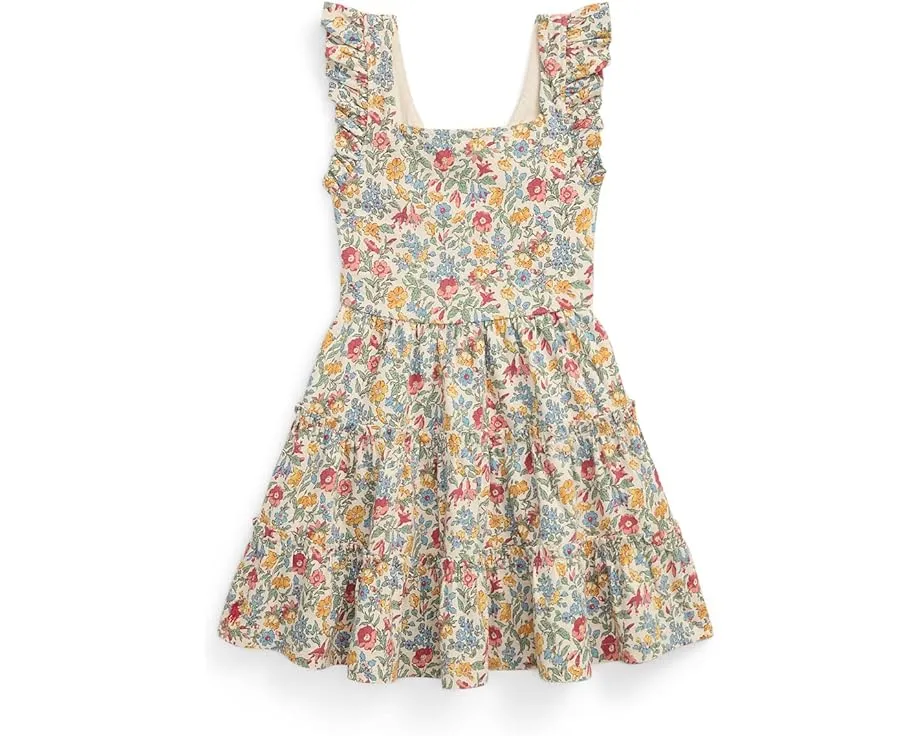 Платье из хлопкового джерси с рюшами и цветочным принтом Polo Ralph Lauren Kids