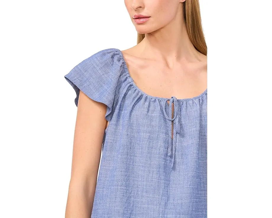 Блузка CeCe с запахом и рукавами фонариками из смеси льна