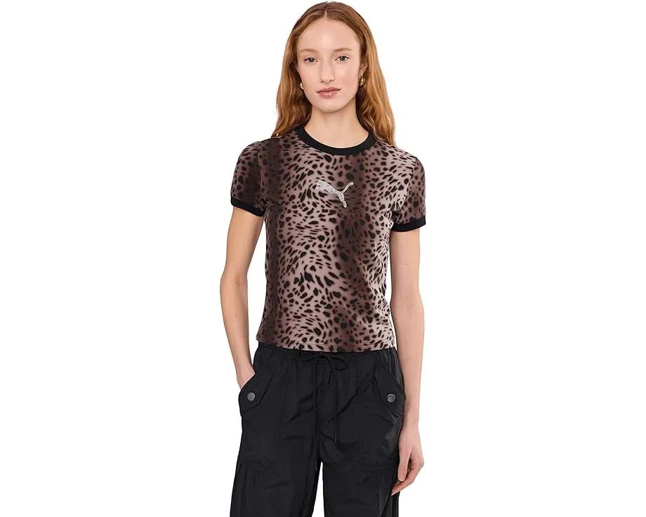 Приталенная футболка PUMA Essentials Graphics Leo Luxe с леопардовым принтом и стразами