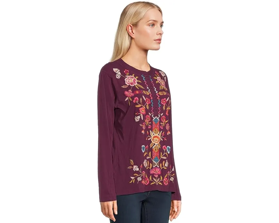 Блуза Raw Seam Henley с вышивкой и свободным кроем Johnny Was